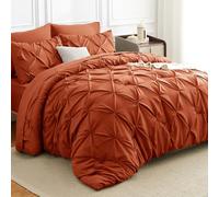 HIMEET - Juego de ropa de cama de 7 piezas en una bolsa, tamaño King, con edredón de color naranja quemado, estilo plisado, juego de ropa de cama suave para todas las estaciones con edredón, sábana