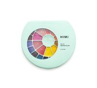 HIMI Juego de acuarelas semihúmedas, 24 colores en sartenes, pincel, edición Green Case Edition, más suave que seco, despierta con un chapoteo de agua, fácil de mezclar, pincel, suministros de juego