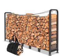 Himimi leñero exterior grande 235 x 32 x 116cm,Capacidad de carga de 1134 kg,Tamaño Ajustable Rejilla para leñero exterior, Rejilla de madera con bolsa de transporte para leña, 2 cadenas antivuelco