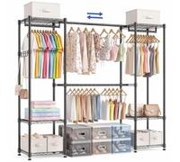 Himimi Perchero de Ropa con 6 Estantes, Barra Extensible de Metal | Armario de Metal Carga Pesada 350kg, Vestidor Abierto Estable y Robusto, (141-200)xH198 cm para Dormitorio, Negro