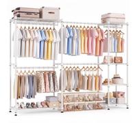 Himimi Perchero de Ropa con 6 Estantes, Barra Extensible de Metal | Armario de Metal Carga Pesada 450kg, Vestidor Abierto Estable y Robusto, (182-240)xH198 cm para Dormitorio, Blanco