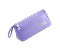 HINAYOSAN Estuche para lápices de pana de gran capacidad, doble capa, 2 compartimentos, organizador de cosméticos de viaje, organizador de lápices, Purple