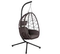 HinHocker Silla Colgante con Soporte, Cojín y Almohadilla | Color Marrón | Columpio Colgante para Interior y Exterior | Estructura Metálica, Columpio de Jardín/Terraza, Silla Huevo, Cesta Colgante