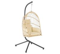 HinHocker Silla Colgante con Soporte, Cojín y Almohadilla | Columpio Colgante para Interior y Exterior | Estructura Metálica, Columpio de Jardín/Terraza, Silla Colgante Huevo, Cesta Colgante