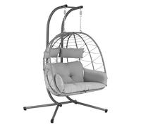HinHocker Silla Colgante con Soporte, Cojín y Almohadilla XXL | 2 Personas | Columpio Colgante Interior y Exterior | Estructura Metálica, Columpio de Jardín/Terraza, Silla Huevo, Cesta Colgante