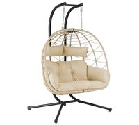 Silla colgante para 2 personas de la marca HinHocker, con estructura, color crema, tamaño XXL, ideal para uso en interiores y exteriores