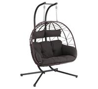 HinHocker Silla Colgante con Soporte, Cojín y Almohadilla XXL | 2 Personas | Columpio Colgante Interior y Exterior | Estructura Metálica, Columpio de Jardín/Terraza, Silla Huevo, Cesta Colgante