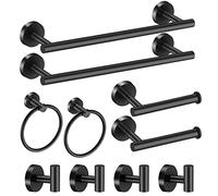 Hinmood Juego de accesorios de baño de 10 piezas, juego de toallero de acero inoxidable negro mate, incluye 2 barras de toalla de 16 pulgadas, 4 ganchos para toallas, 2 soportes para papel higiénico y