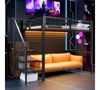 hinrey Cama alta 90 x 200 cm de metal con escalera y espacio de | Con aprox. 144 cm de distancia al suelo ajustable de forma flexible: el marco de metal probado con fijación a la pared