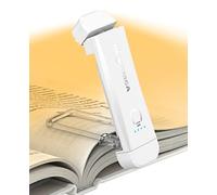 HIONXMGA Luz de Lectura Recargable, Lámpara con Pinzas para Protección Ocular - 3 Colores & Regulación de Brillo Continua, Plegable para Leer en la Cama, Ideal para Amantes de Libros, Blanco