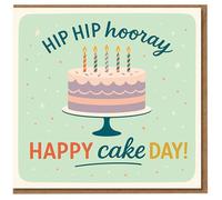 Hip Hip Hooray Happy Cake Day Tarjeta de cumpleaños - Bonito pastel pastel con cinco velas y estrellas de confeti