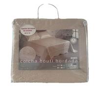 HIPERMANTA. Colcha bouti BORDADA para CAMA de 90 cm con CUADRANTE modelo HAPPY . Disponible en color lino o blanco. White