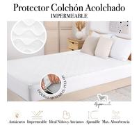 HIPERMANTA. Protector colchón ACOLCHADO IMPERMEABLE. Ideal para niños y ancianos por su IMPERMEABILIDAD y ABSORVENCIA. ANTIÁCAROS. Fácil de colocar. Para CAMA de 90, 105, 135, 150 y 180 cm.