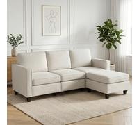 HIPIHOM Sofá de 3 plazas beige con taburete, moderno sofá en forma de L con reposapiés móvil, cómodo sofá esquinero con acolchado de espuma para salón, dormitorio, oficina y espacios pequeños