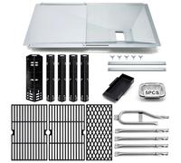 Hipoilk Piezas de repuesto para parrilla Dyna Glo de 5 quemadores DGH474CRP, DGH483CRP, DGH485CRP, bandeja de grasa ajustable, rejillas de cocción de hierro fundido, placas de calor y quemadores para