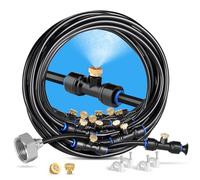 HIRALIY Sistema de Nebulización para Exteriores, 30m Kit Nebulizador de Agua con 27 Boquillas y Adaptador de Latón Macizo 3/4", para Terraza Jardín Mascotas