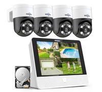 Hiseeu 8MP Kit Cámaras de Vigilancia PoE,Monitor LCD de 12'' con 8CH NVR,4X8MP Cámara IP PoE de Vigilancia Exterior con Visión Nocturna en Color， IP66 Impermeable，Grabación 24/7，Audio Bidireccional
