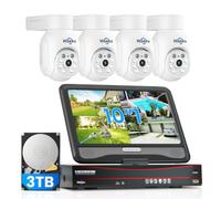 Hiseeu Kit Camaras Vigilancia PoE 5MP, Sistema Seguridad Exterior con Monitor 10'' y HDD 3TB, NVR 8CH PTZ, Vision Nocturna Color 30M, Registro 24/7