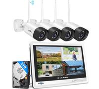 Hiseeu Kit Cámaras Vigilancia WiFi 5MP, Sistema Seguridad Inalámbrica con Monitor LCD 12'' y HDD 3TB, 4 Camaras IP Exterior, Detección Movimiento, Visión Nocturna, Audio Bidireccional