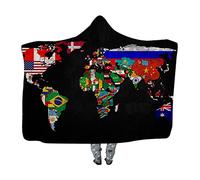 Hiseng Manta con Capucha para Niños Adultos Hombre Mujer, Manta de Franela Impresa Mundo 3D Microfibra Suave y Cómoda Usable Manta Mullida Sofá (Bandera Nacional,150x130cm)