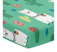 Hiseng Sábanas Minicuna, Sábana Bajera Ajustable para Bebe, Estampado de Alpaca 3d Sábanas Capazo Bebe Sabanas Carrito Transpirable Sábanas Cuna Elástica Universal (cactus,65x95x10cm)