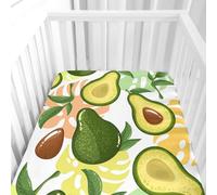 Hiseng Sábanas Minicuna, Sábana Bajera Ajustable para Bebe, Fruta Tropical Imprime Sábanas Capazo Bebe Sabanas Carrito Transpirable Sábanas Cuna Elástica Universal (Palta,80x160cm)