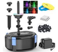 Hitauing Bomba de estanque todo en uno de 35 W con LED de colores automáticos para exteriores con 3 pulverizadores, juego de fuente con bomba de agua de 2000 L/H para jardín, juegos de agua, bebedero