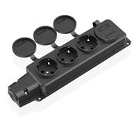 HITRENDS Distribuidor de 4 enchufes, toma de corriente exterior impermeable IP54, enchufes de seguridad con tapa de válvula, enchufe múltiple para exteriores, 230V/16A máx. 3500W, toma de corriente