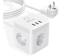 HITRENDS Regleta de Enchufes con Forma de Cubo USB, Enchufe Múltiple de 3 Enchufes, 3 Puertos USB con Interruptor, Cubo Múltiple, Regleta con Cable de Extensión de 2m con Interruptor para Oficina