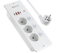 HITRENDS - Toma empotrable 7 en 1 con 4 puertos USB, 3 enchufes AC, interruptores individuales, cable de 2 m, color blanco