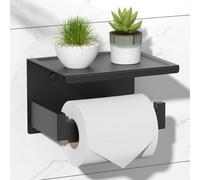 HITSLAM Porta Rollos de Papel Higienico, Portarrollos Baño Adhesivo, Soporte Papel Higienico con el Teléfono Móvil Estante, Portarrollos para Papel Higiénico sin Taladro o Montado Negro