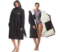 Hiturbo Albornoz impermeable para adultos: vestido de natación cálido a prueba de viento de gran tamaño poncho de surf con forro polar, negro, talla única