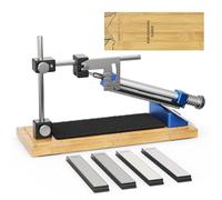 HIUYRFS Set profesional afilador cuchillos con caja madera, Diseño sujeción rápida para fijación segura, Ángulo ajustable 0-30° para distintas hojas, Ideal para afilado fino y pulido en cocina