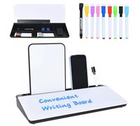 Hivexagon Pizarra blanca de escritorio con 4 compartimentos y ranura para teléfono o tableta, incluye mini pizarra magnética adicional y accesorios