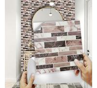 Hixingo Azulejos Adhesivos Cocina, 30 Piezas Autoadhesivos Baldosas Adhesivas Pared Cocina Pared Patrón de Mosaico PVC Impermeable Azulejos Baño (Marrón,15x15cm)