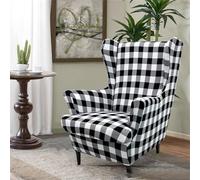 Hixingo Estampados Navideños Funda de Sillón de Orejas Elástica para Fundas para Sillones Orejeros 2 Piezas con Funda de Cojín, Funda de Sofá Relax para Dormitorio, Salón, Hotel (Negro)