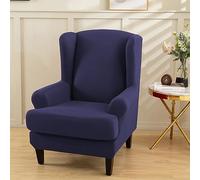 Hixingo Funda de Sillón de Orejas 2 Piezas, Color Sólido Fundas para Sillones Orejeros con Funda de Cojín, Elástica Funda de Sofá Relax para Salón, Hotel (Azul Marino,One Size)