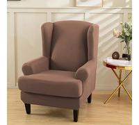 Hixingo Funda de Sillón de Orejas 2 Piezas, Color Sólido Fundas para Sillones Orejeros con Funda de Cojín, Elástica Funda de Sofá Relax para Salón, Hotel (Caqui,One Size)