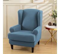 Hixingo Funda de Sillón de Orejas 2 Piezas, Color Sólido Fundas para Sillones Orejeros con Funda de Cojín, Elástica Funda de Sofá Relax para Salón, Hotel (Azul Haze,One Size)