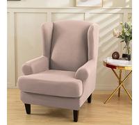 Hixingo Funda de Sillón de Orejas 2 Piezas, Color Sólido Fundas para Sillones Orejeros con Funda de Cojín, Elástica Funda de Sofá Relax para Salón, Hotel (Caqui Claro,One Size)