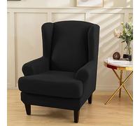 Hixingo Funda de Sillón de Orejas 2 Piezas, Color Sólido Fundas para Sillones Orejeros con Funda de Cojín, Elástica Funda de Sofá Relax para Salón, Hotel (Negro,One Size)