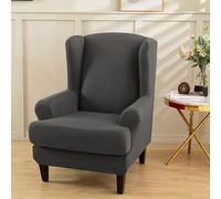 Hixingo Funda de Sillón de Orejas 2 Piezas, Color Sólido Fundas para Sillones Orejeros con Funda de Cojín, Elástica Funda de Sofá Relax para Salón, Hotel (Gris Oscuro,One Size)
