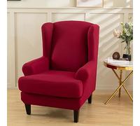 Hixingo Funda de Sillón de Orejas 2 Piezas, Color Sólido Fundas para Sillones Orejeros con Funda de Cojín, Elástica Funda de Sofá Relax para Salón, Hotel (Borgoña,One Size)