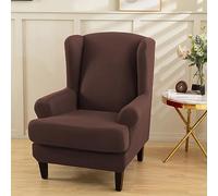Hixingo Funda de Sillón de Orejas 2 Piezas, Color Sólido Fundas para Sillones Orejeros con Funda de Cojín, Elástica Funda de Sofá Relax para Salón, Hotel (Café,One Size)