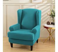 Hixingo Funda de Sillón de Orejas 2 Piezas, Color Sólido Fundas para Sillones Orejeros con Funda de Cojín, Elástica Funda de Sofá Relax para Salón, Hotel (Azul Pavo Real,One Size)