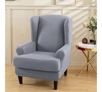 Hixingo Funda de Sillón de Orejas 2 Piezas, Color Sólido Fundas para Sillones Orejeros con Funda de Cojín, Elástica Funda de Sofá Relax para Salón, Hotel (Gris Claro,One Size)