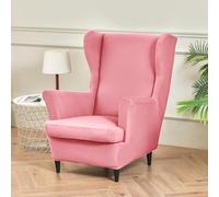 Hixingo Funda de Sillón de Orejas Elástica, Fundas para Sillones Orejeros 2 Piezas con Funda de Cojín, Color Sólido Funda de Sofá Relax para Salón, Hotel (Rosa,One Size)