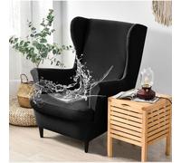 Hixingo Funda de Sillón de Orejas Elástica, Fundas para Sillones Orejeros 2 Piezas con Funda de Cojín, Color Sólido Funda de Sofá Relax para Salón, Hotel (Negro,One Size)