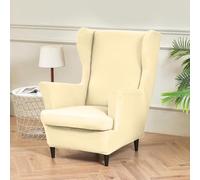 Hixingo Funda de Sillón de Orejas Elástica, Fundas para Sillones Orejeros 2 Piezas con Funda de Cojín, Color Sólido Funda de Sofá Relax para Salón, Hotel (Beige,One Size)