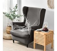 Hixingo Funda de Sillón de Orejas Elástica, Fundas para Sillones Orejeros 2 Piezas con Funda de Cojín, Color Sólido Funda de Sofá Relax para Salón, Hotel (Gris Medio,One Size)